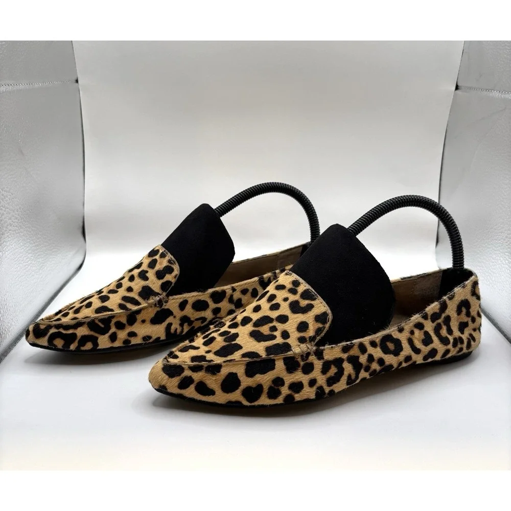Steve Madden Feather-L Calf Hair Loafers Leopard Print Pointed Toe Sz 6.5‎